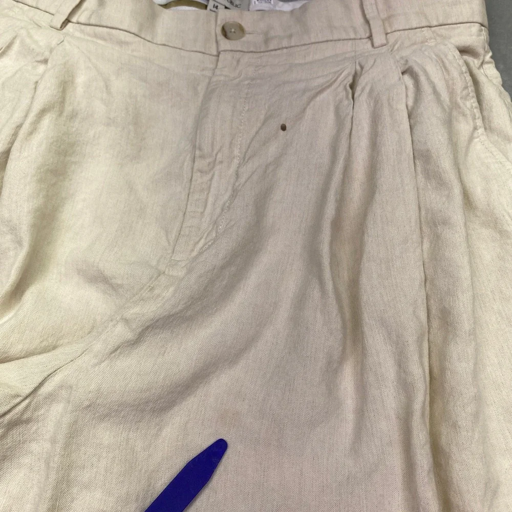 Banana Republic Womens Beige Pleated Linen Wide Leg Trousers Size 14 Cream Pants